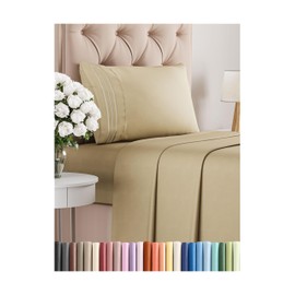CGK Unlimited Twin Size 3 Piece Sheet Set - Comfy Breathable & Cooling Bed Sheets Set - Hotel Luxury Bedding for Women, Men, Kids & Teens - Deep Pockets, Easy Secure Fit, Soft and Wrinkle Free - Oeko-Tex - Beige