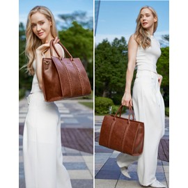 LOVEVOOK Laptop Tote Bag for Women, Vintage Leather Work Bags 17 inch Laptop Bag, Waterproof Professional Computer Bag Business Office Briefcase Large Shoulder Bag Handbag, Brown