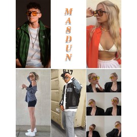 MASDUN Retro Square Aviator Sunglasses Womens Mens 70s Stylish Vintage Double Bridge Sun Glasses