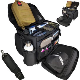 DERABY Patrol Bag for Law Enforcement | Police Gear Car Front Seat Organizer with 15.6” Laptop Sleeve, Cup Holder | Heavy Duty Bag with Multiple Compartments, Removable Straps | Fits Passenger Seat