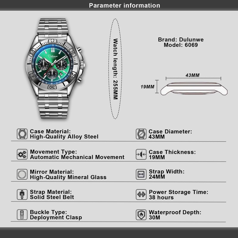 Men's Watch Automatic Winding Mechanical Movement Multi-Function Dial Design, Week