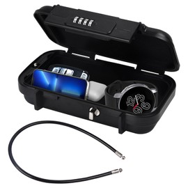 Focenat Portable Safe, Security Box, Mini Safe with Combination Lock, Removable Wire Rope, Waterproof, Anti-Theft, Security Safe for Home, Hotel, Office, Travel, Beach, Camping