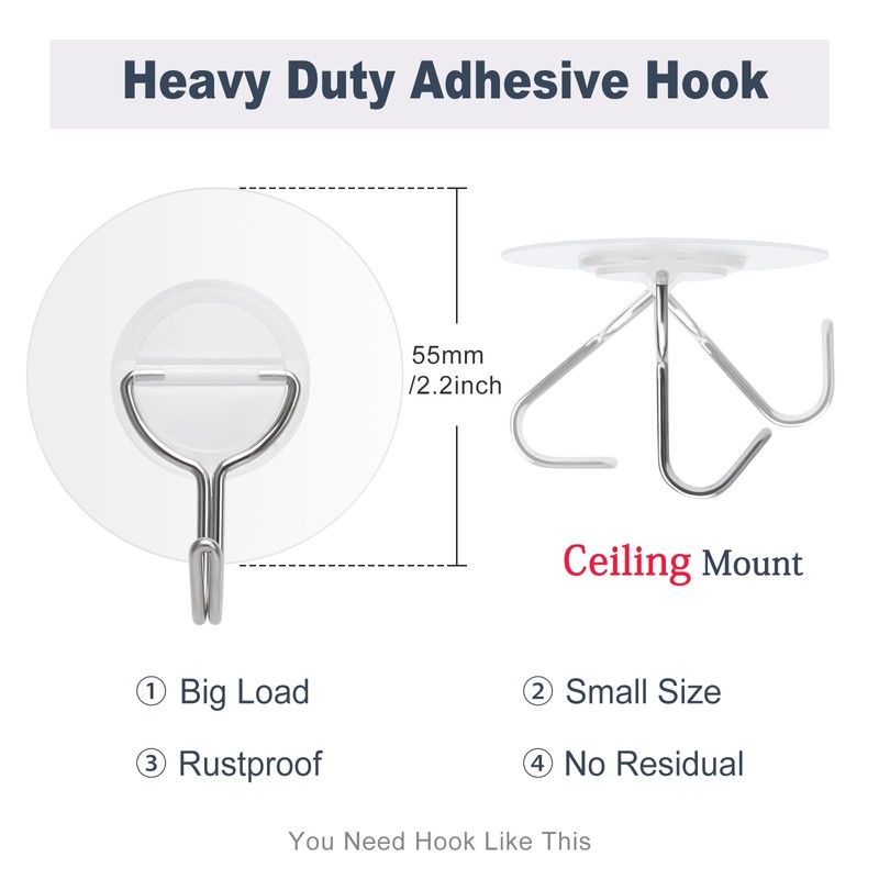 Kiemeu 12 Pack Clear Plastic Hooks for Hanging Adhesive Wall