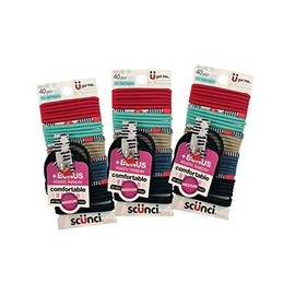 Scunci Hair Ties for Women and Girls, Thick Elastic No Damage Ponytail Holder Assorted Color Rubber Bands Pony Holders (40 Piece (3 Packs))