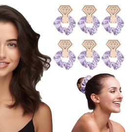 OWITER Satin Bridesmaid Scrunchies Bachelorette Hair Ties Set of 6 Bridal Shower No Damage Hairties ideas Gift for Wedding Party (lavender)