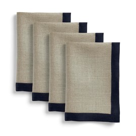 Solino Home Linen Napkins Set of 4-100% Pure Linen Navy and Natural Dinner Napkins Cloth 20 x 20 Inch for Summer - Classic, Handcrafted and Machine Washable