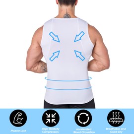 Towintec Compression Shirt Men Sleeveless Athletic Tank Top Underarm Mesh Slim Vest Workout Base Layer Undershirt Sport Muscle Gym Shirts(White,L)