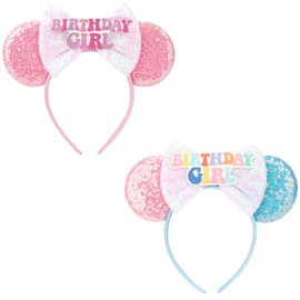 DRESHOW 2 Pack Mouse Ears Bow Headbands Glitter Party Decoration Cosplay Costume for Women