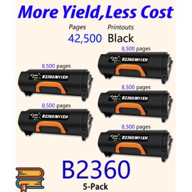 ColorPrint Compatible Toner Cartridge Replacement for Dell B2360DN 2360DN M11XH B2360N M11XH 2360 B2360d B3465 B3465dn B3460dn 331-9805 Laser Printer (5-Pack 8,500 Pages, Black High Yield)