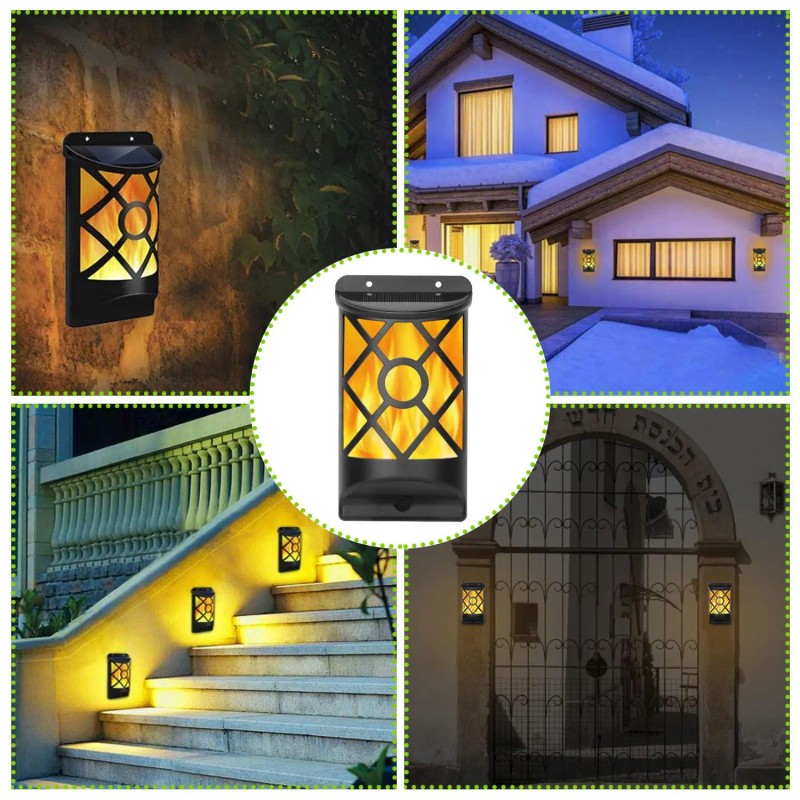 96 LEDs Flame Flickering Solar Garden Lights Waterproof Wall Mount