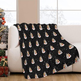 JOOCAR Christmas Snowman Throw Blanket Winter Black Happy New Year Blanket Cozy Soft Lightweight Flannel Plush Blankets for Bed Couch Living Room Sofa Chair,40x50 Inch