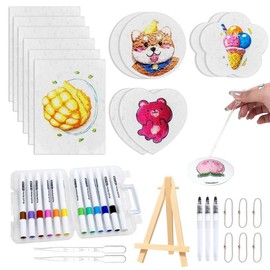 Magic Puffy Paint,3D-Schaum-Textur-Malset,Mit 12 Zeichnungen Magischer Füllfederhalter, 2-ml-Tropfer, 12-Farben-Pinsel, Mini-Staffelei, 6-teilige Perlenkette