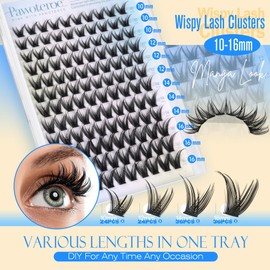 Pawotence Pawotence Manga Lash Clusters Wispy Cluster Eyelash Extensions 10-16mm Individual Lashes Clusters Spiky Lash Extension DIY False Eyelashes Clusters