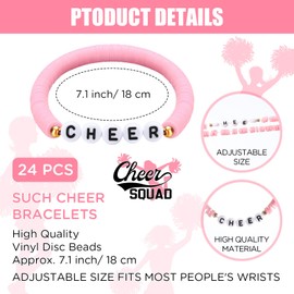 Landical 24 Pcs Cheerleader Gifts Stackable Clay Bead Cheer Bracelets Y2k Heishi Surfer Friendship Bracelets for Girls, cord and vinyl disc beads, cord and vinyl disc beads