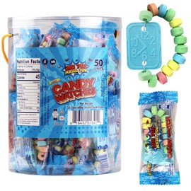 Candy Watches Party Favors for Kids - Bulk 50 Count of Blue Individually Wrapped Candy Bracelets with Colorful Fruit Flavor - Stretchable, Edible, Fruity Flavor Rainbow Candies for Party Favor Supplies