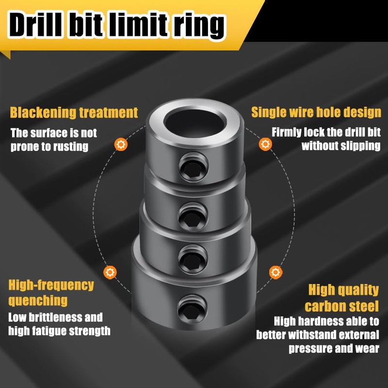 Depth Stop Drill Bit,Stop Collar Set Includes 1/8”, 3/16”, 1/4”,