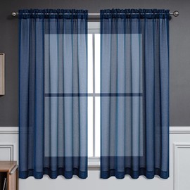 CUCRAF Navy Blue Sheer Curtains 72 Inches Long 2 Panels Set, Semi Sheer Rod Pocket Window Treatment Voile Drapes for Living Room Bedroom(37''W x 72''L, Navy Blue)