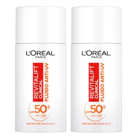 L'Oréal Paris Revitalift Clinical Anti-UV Face Fluid SPF 50+ Sun Protection with Netlock Technology Formula with Vitamin C Antioxidant and Anti-Ageing Effect Ultralight - 2 Bottles of 50 ml