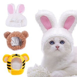 Cute Pet Hat 3 Pieces Bunny Hat Cat Rabbit Hat for Cat Adjustable Pet Headgear Rabbit Hat with Ears Cat Small Dogs Pet Hat Cute Headdress Funny Hat Party Costume