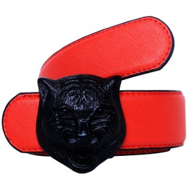 Yuangu Men's Big Tiger Buckle 38-mm Italian Leather Belt (120cm/47.3inch (42-44), Red Black)