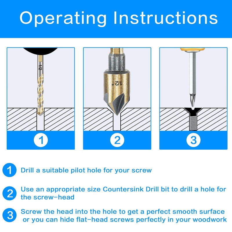 Countersink Drill Bit Set, 5 Pieces, 82 Degree, Countersink in