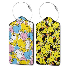 Cartoon Rubber Ducky Luggage Tags, 2 Pack Travel Cruise Tags for Suitcases, Cute Identifiers with Privacy Flap, Baggage Tags for Women Men Handbag