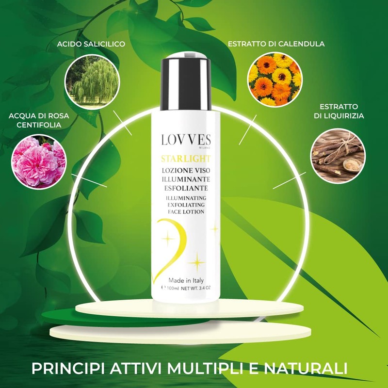LOVVES Starlight Liquid Exfoliator, High Natural Cosmetics, Contrasts Impurities, Regenerating