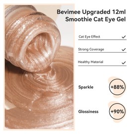 Bevimee Moonlight Cat Eye Nail Polish 12ML, Crystal Nude High Gloss Cateye Gel Polish Nail Magnetic Glitter Holographic Nail Polish Glass Diamond Cats Eye Velvet UV Gel Polish for Nail Art 1PC