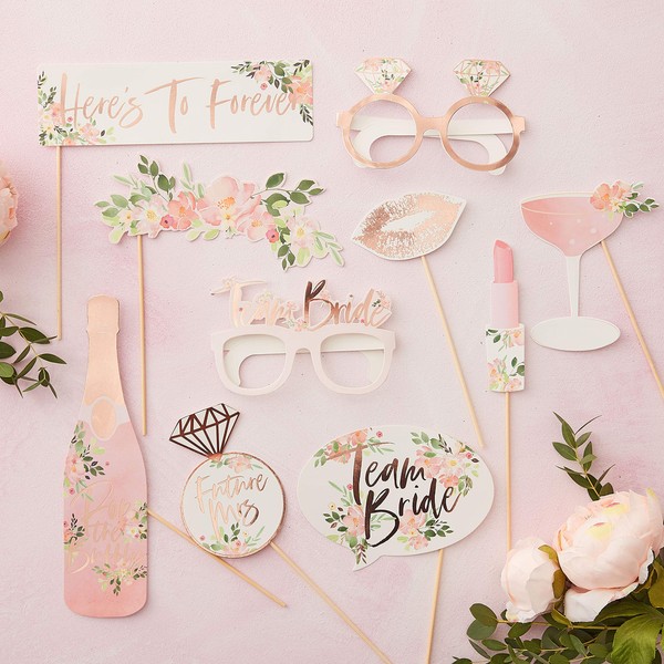 Ginger Ray Floral bachelorette Party Rose Gold Foiled Photobooth Props 10 Pack