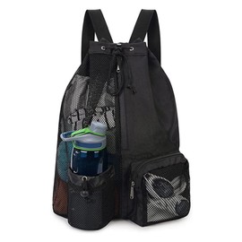 GZSYWZ Swimming Bag Mesh Drawstring Rucksack Black Sports Bag Waterproof with Wet and Dry Compartments Adjustable Straps Swimming Fitness Workout Essentials for Men and Women
