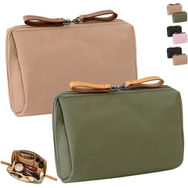 2pzs Cosmetiquera de Viaje, 16×10cm Bolsa de Maquillaje para Mujer, Neceser de Maquillaje Impermeable para Mujer con Cremalleras Dobles y Compartimentos Internos