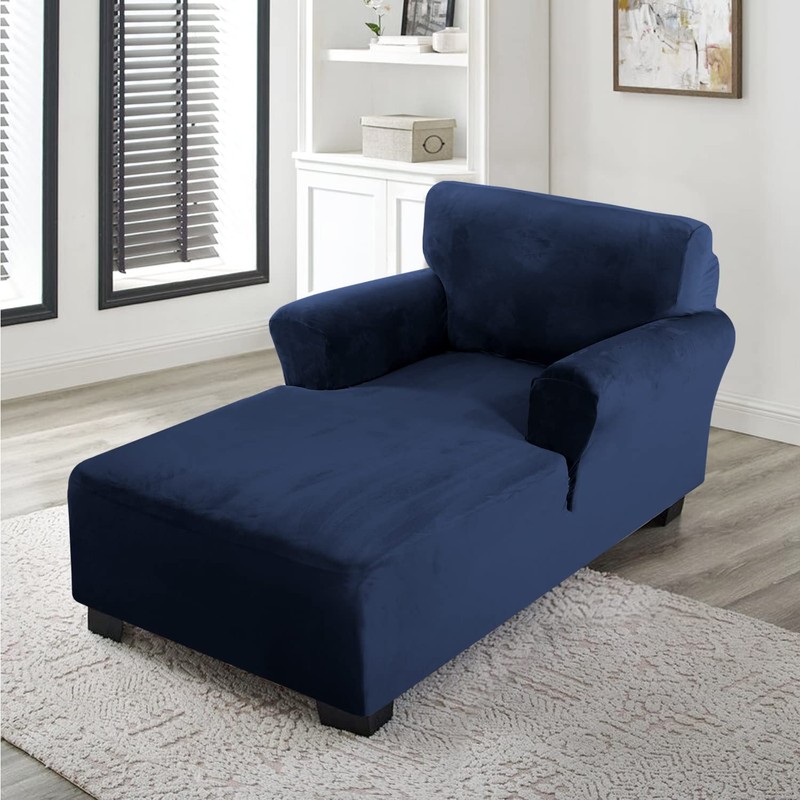 FantasDecor Velvet Chaise Lounge Cover Stretch Double Arm Chair Slipcover