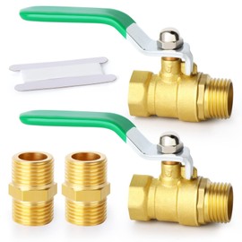 ERGAOBOY 2 Pcs 3/8" BSP Male to Female Brass Ball Valve with 2 Pcs 3/8" Male to Male Brass Connectors, Fit for Pipe Fittings Connection