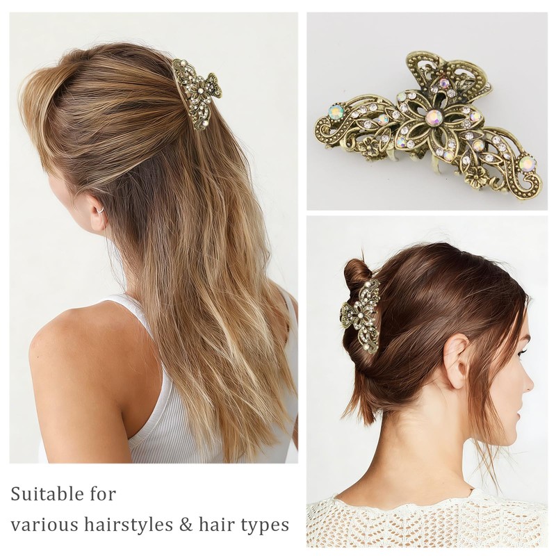 2PCS Rhinestone Hair Claw Clips for Women Fancy Claw Clips