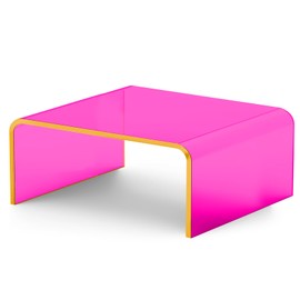 Large Kids Step Stool for Toddlers and Adults Acrylic Toddler Step Stool for Bathroom Sink Kitchen Bedroom, Heavy Duty, 16x12x6'', Neon Pink