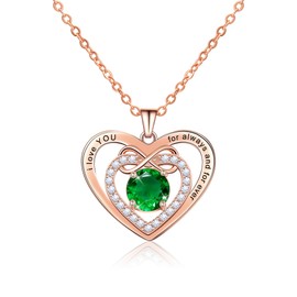 AILUOR Love Heart Necklaces for Women, Infinite Heart Birthstone Pendant Necklace, Anniversary Birthday Gifts for Wife Mom, Rose Gold Plated Necklace for Valentine's Mothers Day (Rose Gold-05-May)