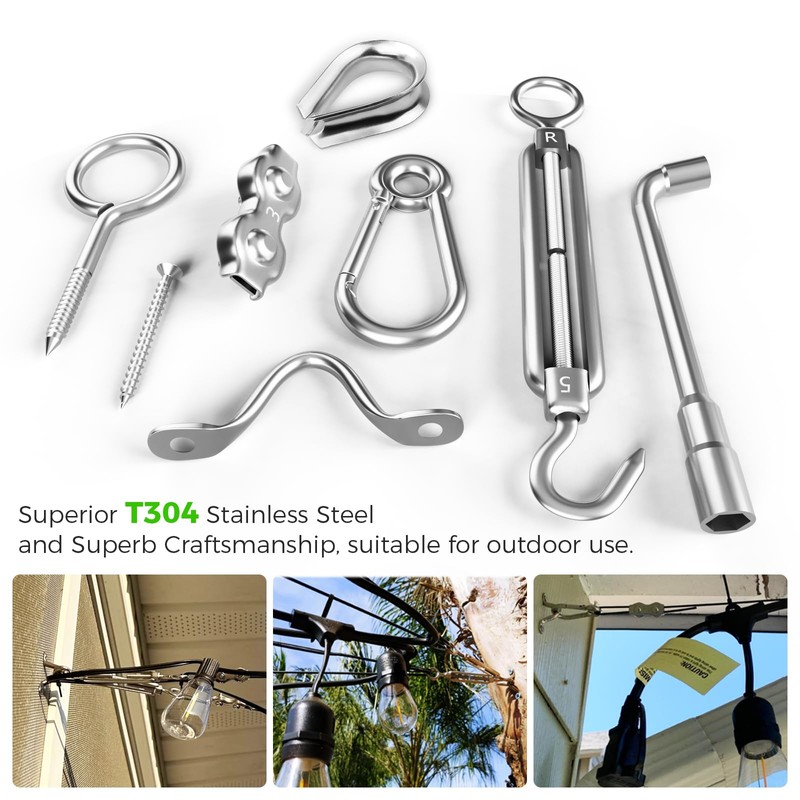 WAYSKA String Light Hanging Kit with 250FT Nylon Coated Stainless