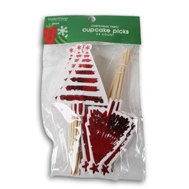 Red Foil Christmas Tree Cupcake Decor - Decorate 24 Cupcakes with Christmas Picks!