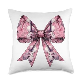 Coquette Bow Cello Girl Pattern Cellist Mom Cute Pink Throw Pillow