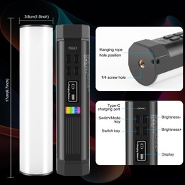 PULUZ 6.7" RGB Full Color Photography Light Stick，Holdable Magnetic LED Light Stick Fill Lights with 1/4 Inch Screw Holes，Rechargeable Tube Light with 20 Lighting Effects for Photography Lighting
