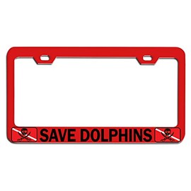 Custom Brother - Save Dolphins Beach Summer Surf Surfing Red Steel Auto SUV License Plate Frame License Tag Holder, R80