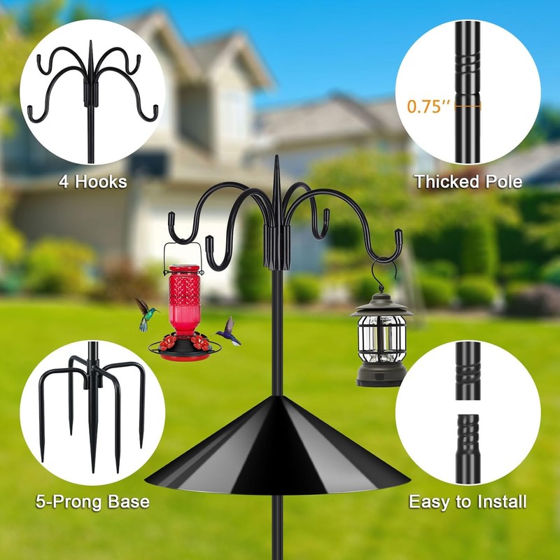 FEED GARDEN 4-Hook Squirrel-Proof Bird Feeder Pole - 92" Heavy-Duty