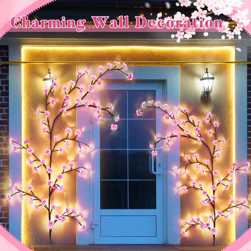 Glooglitter 2 Pcs Cherry Blossom LED Tree Branch Lights for