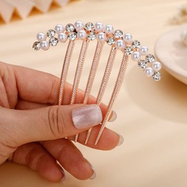 Jumwrit Wedding Crystal Hair Comb Rose Gold Rhinestone Pearl Hair Side Comb Vintage Bride Bridesmaid Headpiece Hair Clip Comb Decorative Bridal Hair Jewelry for Women Girls(Style 3)
