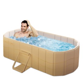 jessie 59" Portable Ice Bath Tub for Adults, Cold Plunge tub for Athletes, Inflation-free Foldable Bathtub, Insulated Hot Tub for Bathtub Showers, Indoor & Outdoor (with Lid)