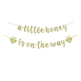 A Little Honey Is On The Way Gold Glitter Banner, Paper Sign Bee Themed Pregnancy Announcement Party Bunting, Honey Bee Baby Shower/Gender Reveal Party Decors
