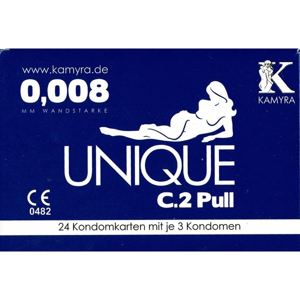 KAMYRA Unique C.2 PULL Condom Card, blau - latexfreie Kondome, mit Abziehbändchen für schnelles Abrollen - auch mit ölhaltigen Gleitmitteln verwendbar, 24 x 3 Stück