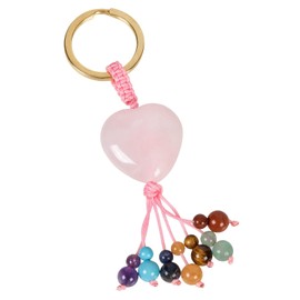 KYEYGWO Healing Crystal Star Heart-Shaped Keyring for Unisex, 7 Chakra Stone Lucky Charm Key Ring Decorative Healing Stone Bag Pendant, Pink (rose quartz)