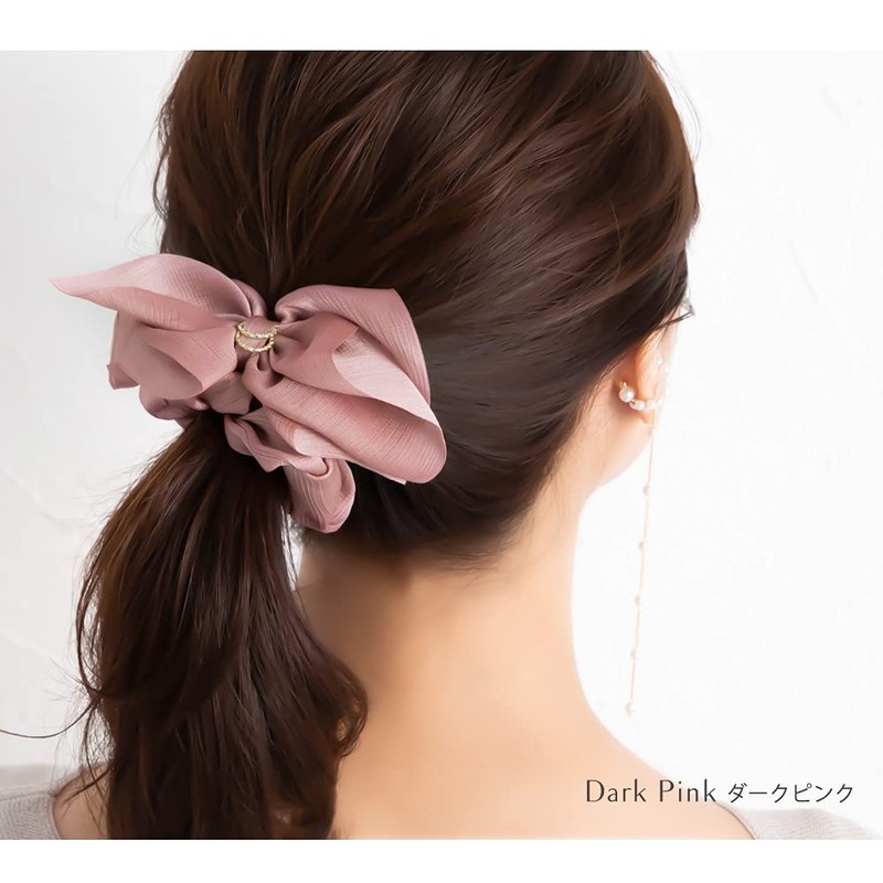 JewelVOX Women's Scrunchie Hair Elastic Ribbon Motif (Navy)