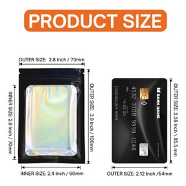 4CP 100 Pcs 3x4 Inch Holographic Mylar Bags with Clear Window,Black Zipper Packaging Bags for Food Storage, Odor Foil Pouch for Lipgloss & Jewelry Eyelash Packaging for Small Business